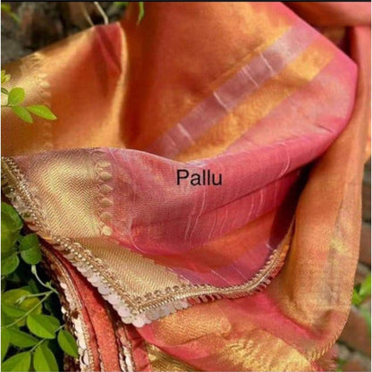 Isadora Life Womens Woven Zari Rose Gold Pre-Draped Saree With Unstitched Blouse