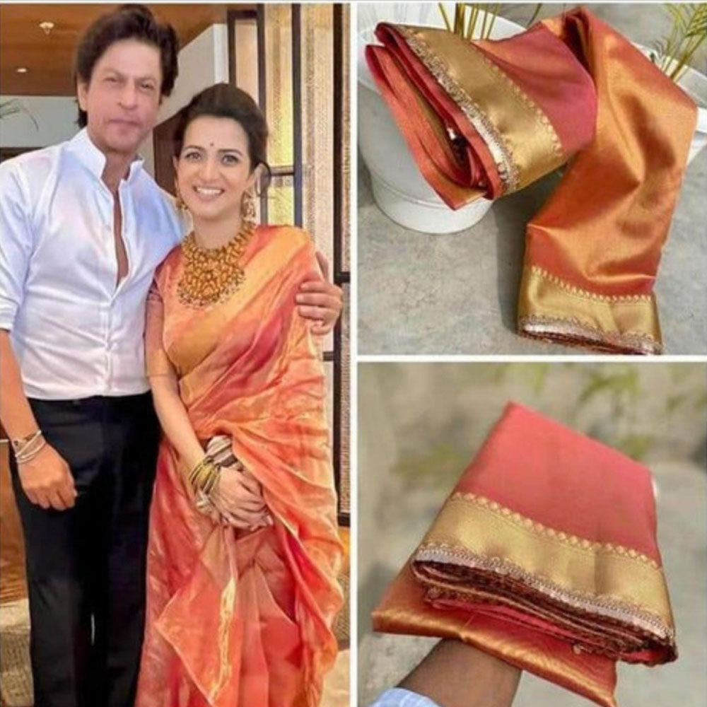 Isadora Life Womens Woven Zari Rose Gold Pre-Draped Saree With Unstitched Blouse