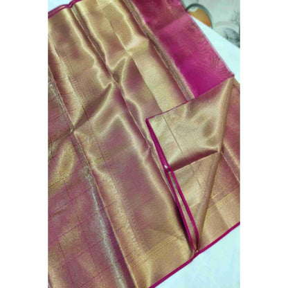 Isadora Life Womens Woven Zari Pink Pre-Draped Saree With Unstitched Blouse