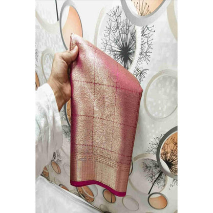 Isadora Life Womens Woven Zari Pink Pre-Draped Saree With Unstitched Blouse