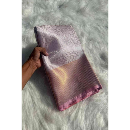 Isadora Life Womens Woven Zari Lavender Pre-Draped Saree With Unstitched Blouse