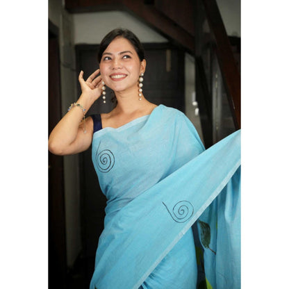 Isadora Life Womens Printed Tassels Blue Pre-Draped Saree With Unstitched Blouse