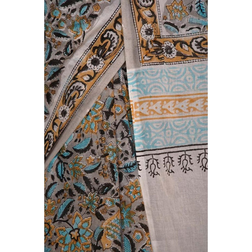 Isadora Life Womens Printed Grey Pre-Draped Saree With Unstitched Blouse