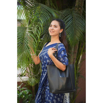 Isadora Life Womens Printed Blue Pre-Draped Saree With Unstitched Blouse