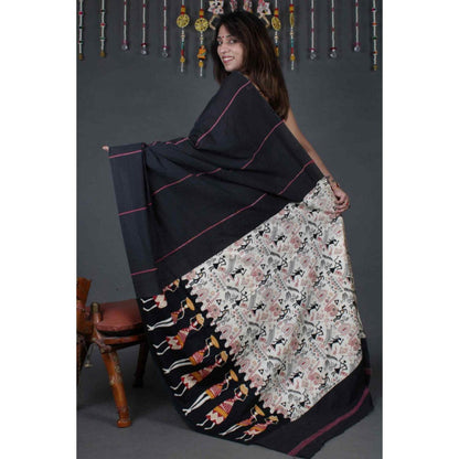 Isadora Life Womens Printed Black Pre-Draped Saree With Unstitched Blouse