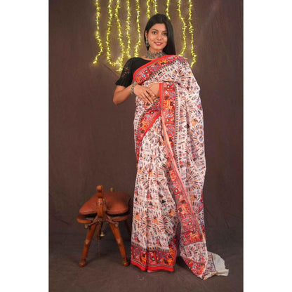 Isadora Life Womens Printed Beige Pre-Draped Saree With Unstitched Blouse