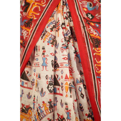 Isadora Life Womens Printed Beige Pre-Draped Saree With Unstitched Blouse