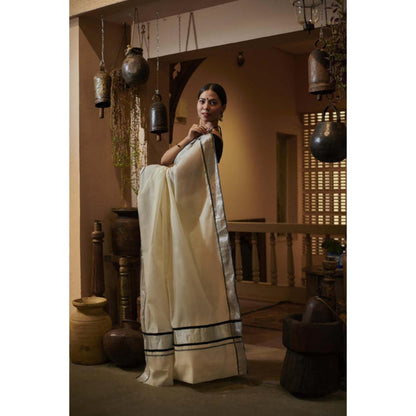 Isadora Life Womens Solid Zari Ivory Pre-Draped Saree With Unstitched Blouse