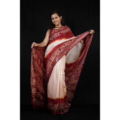 Isadora Life Womens Printed Tassels Beige Pre-Draped Saree With Unstitched Blouse