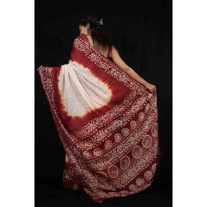 Isadora Life Womens Printed Tassels Beige Pre-Draped Saree With Unstitched Blouse