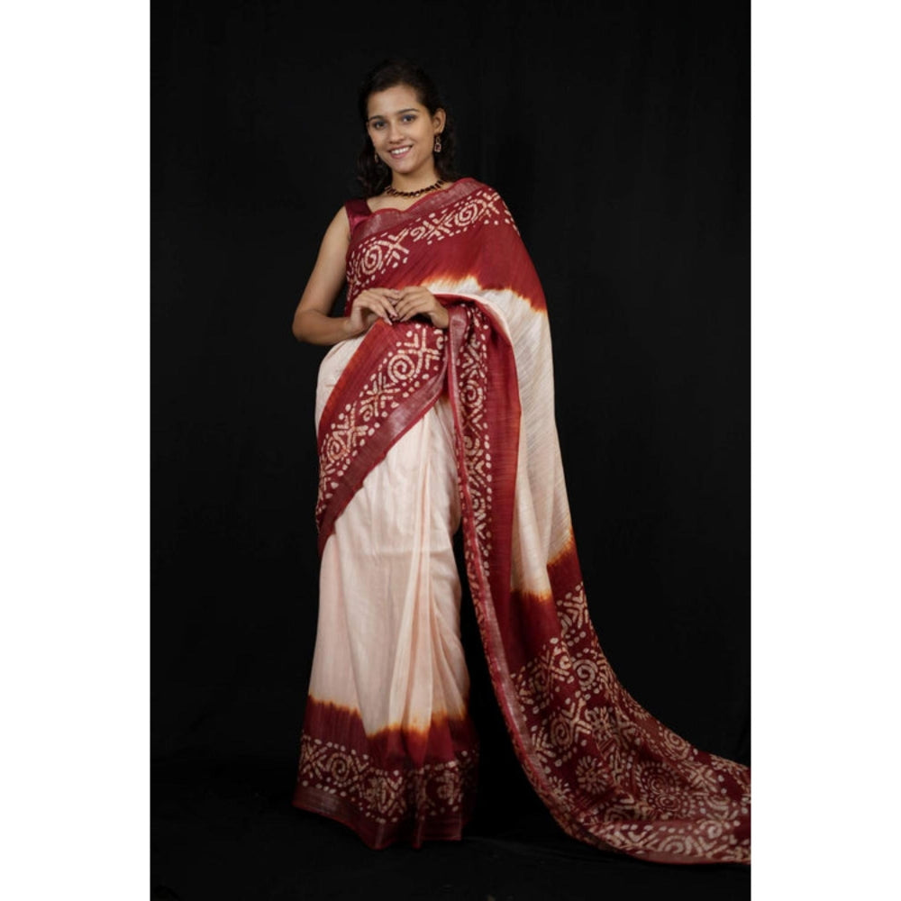 Isadora Life Womens Printed Tassels Beige Pre-Draped Saree With Unstitched Blouse