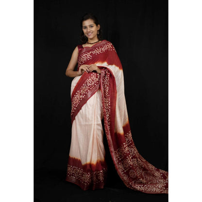 Isadora Life Womens Printed Tassels Beige Pre-Draped Saree With Unstitched Blouse