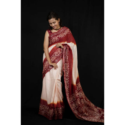 Isadora Life Womens Printed Tassels Beige Pre-Draped Saree With Unstitched Blouse