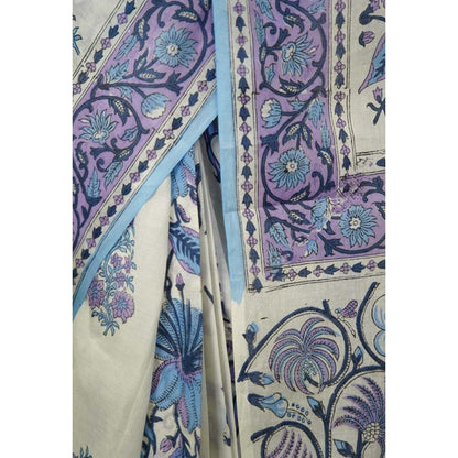 Isadora Life Womens Floral Printed White Pre-Draped Saree With Unstitched Blouse