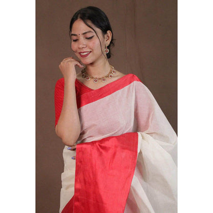 Isadora Life Womens Woven White Pre-Draped Saree With Unstitched Blouse