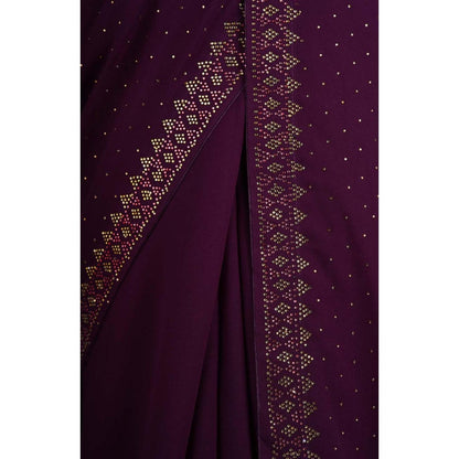 Isadora Life Womens Beads Sequined Purple Pre-Draped Saree With Unstitched Blouse