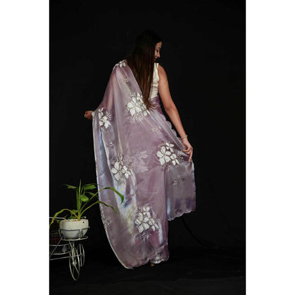 Isadora Life Womens Sequined Mauve Pre-Draped Saree With Unstitched Blouse