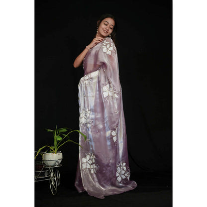 Isadora Life Womens Sequined Mauve Pre-Draped Saree With Unstitched Blouse