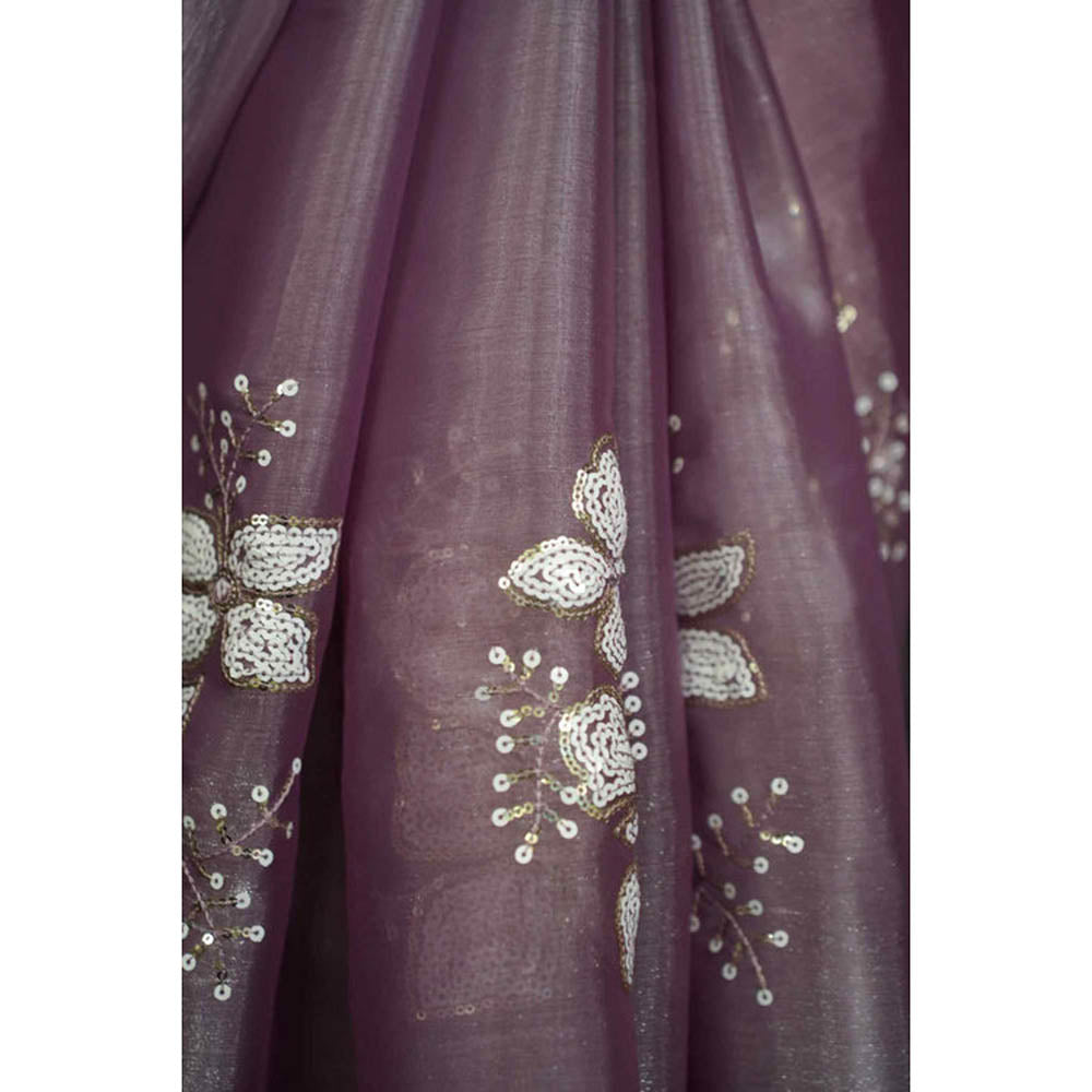 Isadora Life Womens Sequined Mauve Pre-Draped Saree With Unstitched Blouse