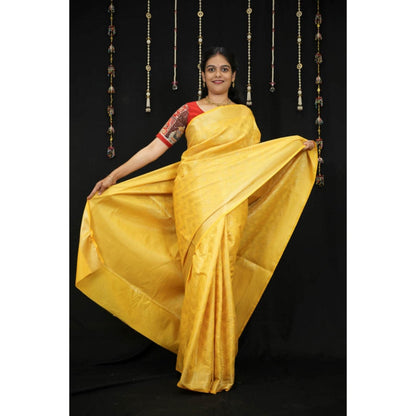 Isadora Life Womens Woven Zari Yellow Pre-Draped Saree With Unstitched Blouse