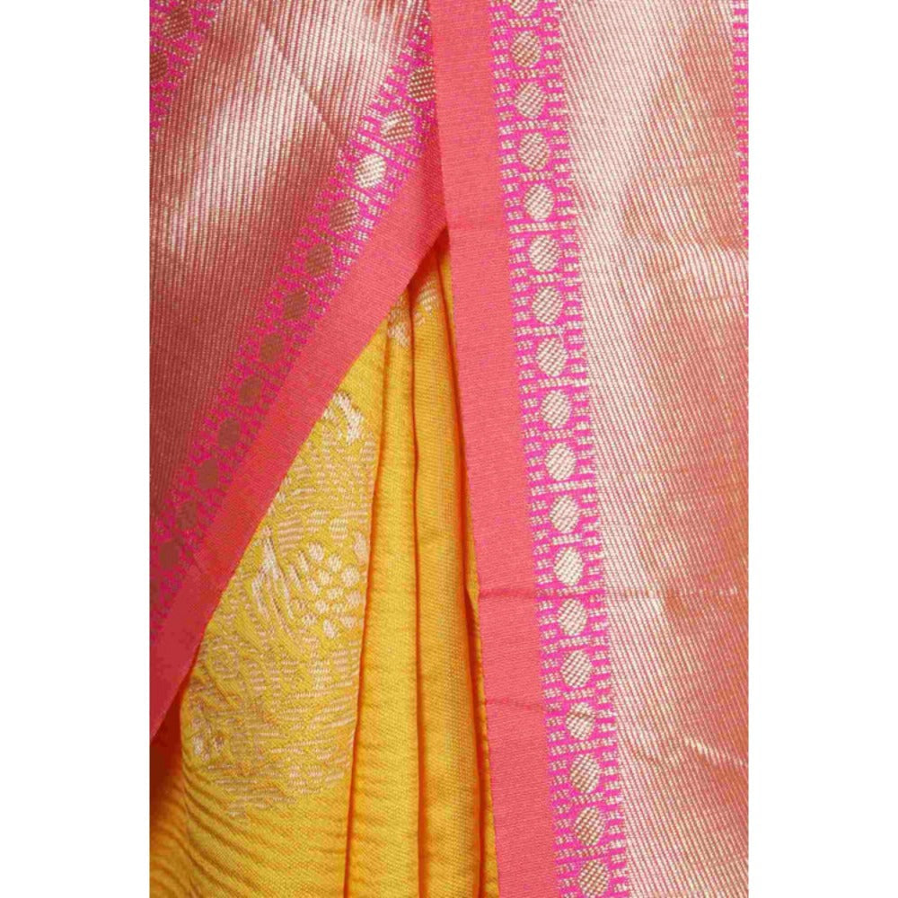 Isadora Life Womens Woven Zari Yellow Pre-Draped Saree With Unstitched Blouse
