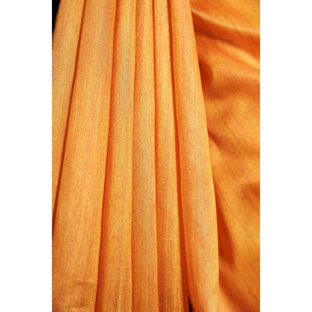 Isadora Life Womens Printed Tassels Orange Pre-Draped Saree With Unstitched Blouse