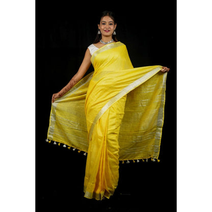 Isadora Life Womens Woven Zari Yellow Pre-Draped Saree With Unstitched Blouse