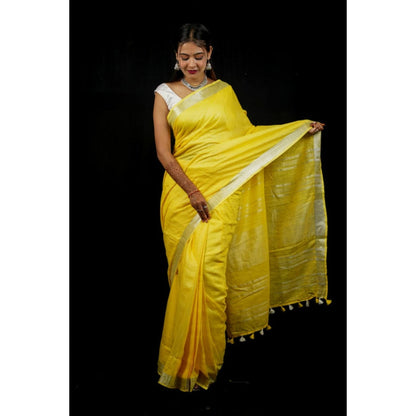 Isadora Life Womens Woven Zari Yellow Pre-Draped Saree With Unstitched Blouse