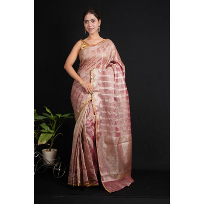 Isadora Life Womens Woven Lace Work Pink Pre-Draped Saree With Unstitched Blouse