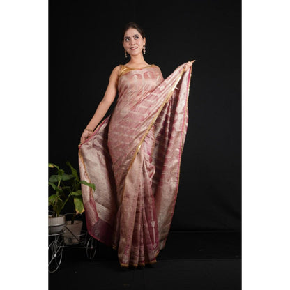 Isadora Life Womens Woven Lace Work Pink Pre-Draped Saree With Unstitched Blouse