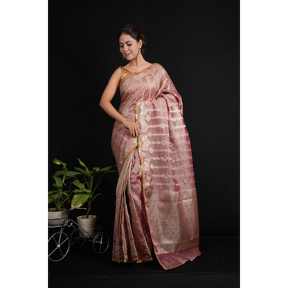 Isadora Life Womens Woven Lace Work Pink Pre-Draped Saree With Unstitched Blouse