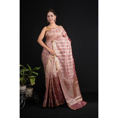 Isadora Life Womens Woven Lace Work Pink Pre-Draped Saree With Unstitched Blouse