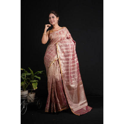 Isadora Life Womens Woven Lace Work Pink Pre-Draped Saree With Unstitched Blouse