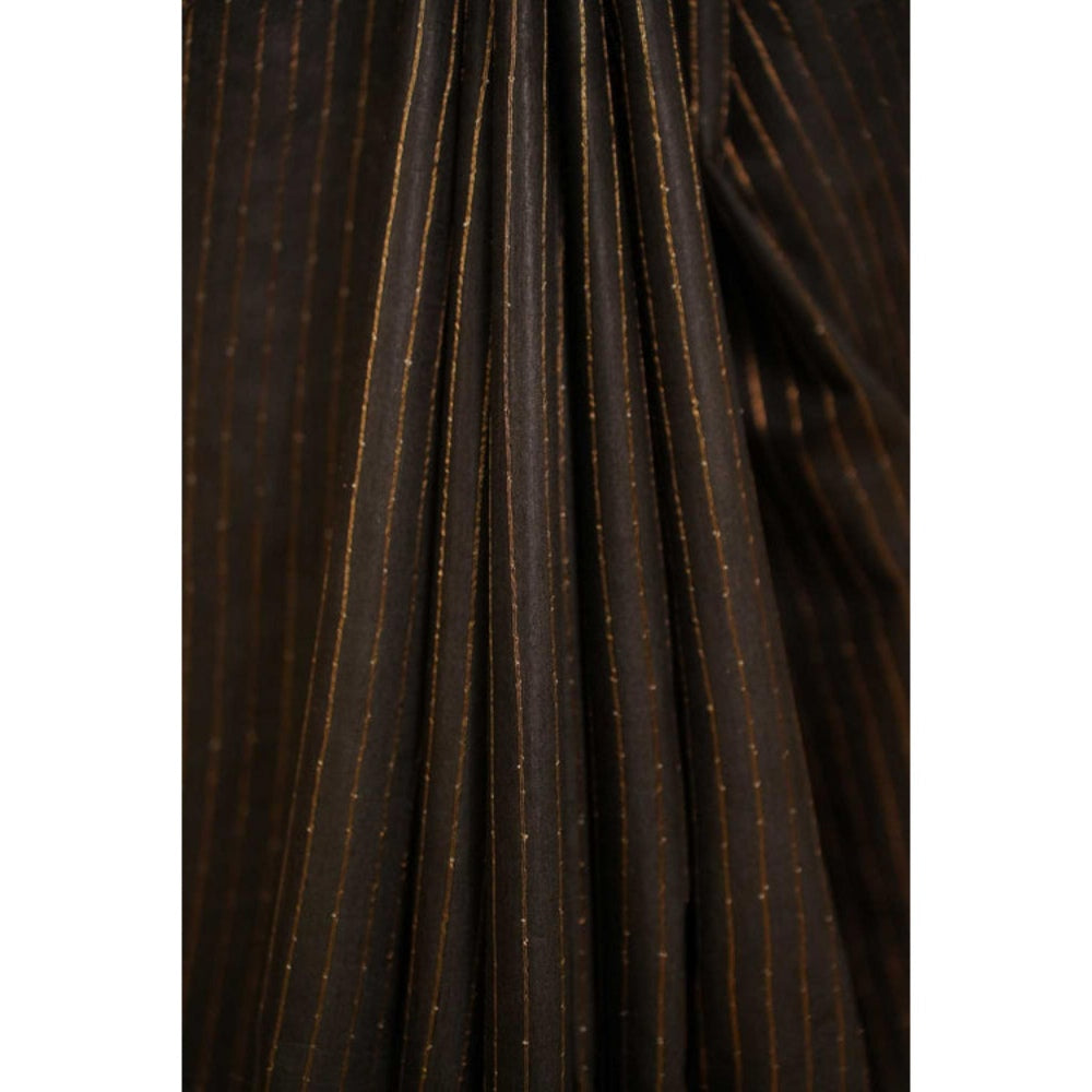 Isadora Life Womens Stripes Embroidered Black Pre-Draped Saree With Unstitched Blouse