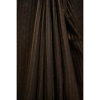 Isadora Life Womens Stripes Embroidered Black Pre-Draped Saree With Unstitched Blouse