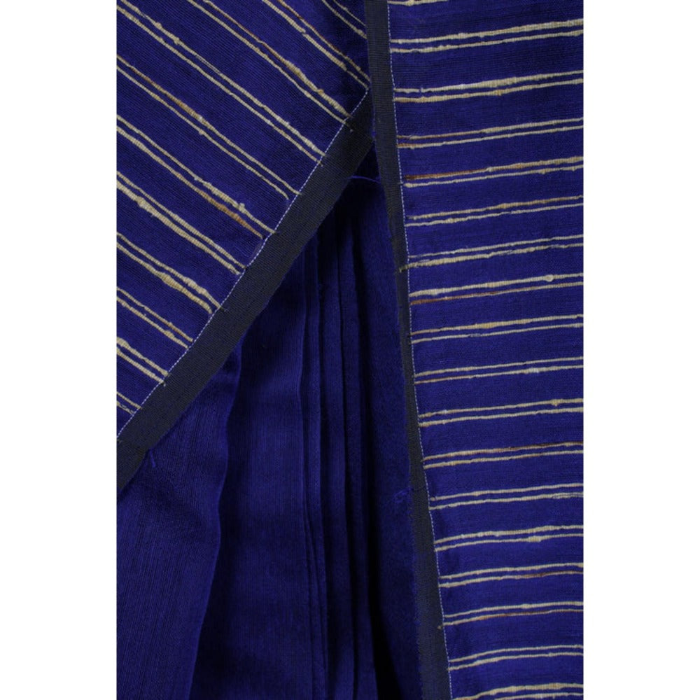 Isadora Life Womens Woven Tassels Navy Blue Pre-Draped Saree with Unstitched Blouse