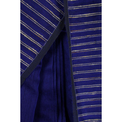 Isadora Life Womens Woven Tassels Navy Blue Pre-Draped Saree with Unstitched Blouse
