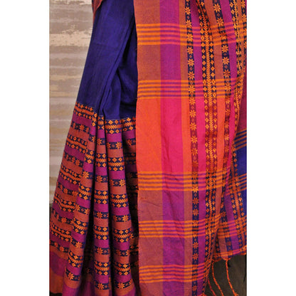 Isadora Life Womens Woven Tassels Blue Pre-Draped Saree With Unstitched Blouse