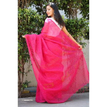 Isadora Life Womens Sequined Tassels Pink Pre-Draped Saree With Unstitched Blouse