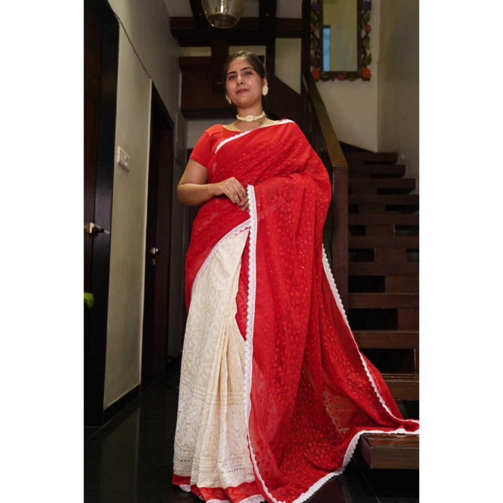 Isadora Life Womens Embroidered Sequined Multi-Color Pre-Draped Saree With Unstitched Blouse