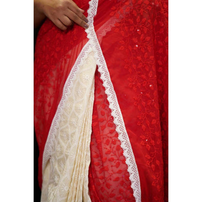 Isadora Life Womens Embroidered Sequined Multi-Color Pre-Draped Saree With Unstitched Blouse