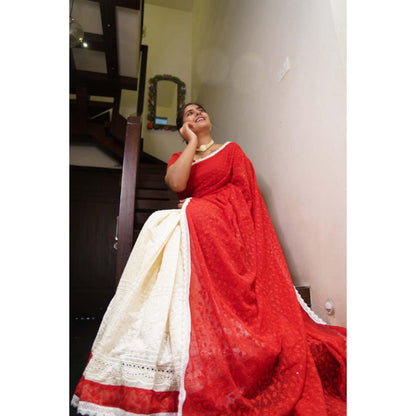 Isadora Life Womens Embroidered Sequined Multi-Color Pre-Draped Saree With Unstitched Blouse