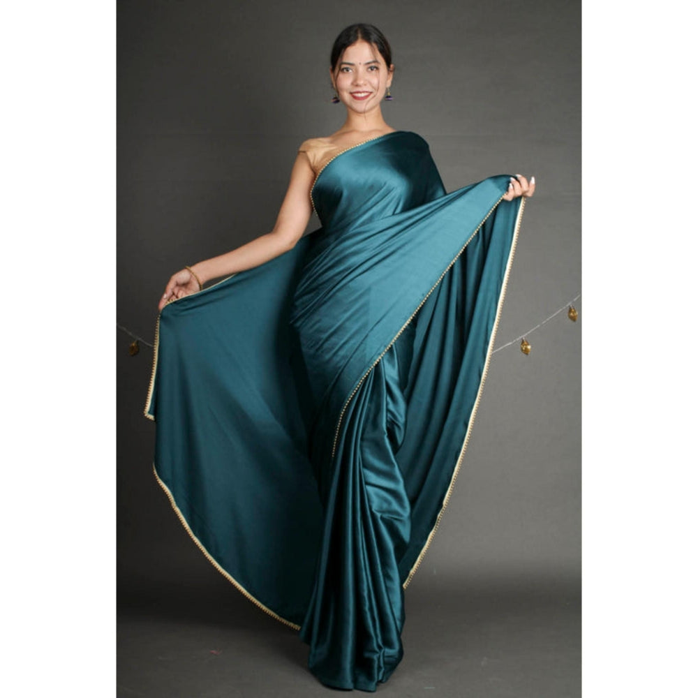 Isadora Life Womens Solid Sequined Blue Pre-Draped Saree With Unstitched Blouse