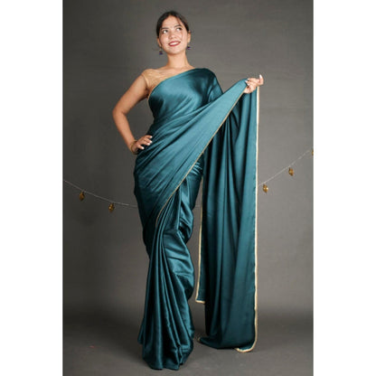 Isadora Life Womens Solid Sequined Blue Pre-Draped Saree With Unstitched Blouse