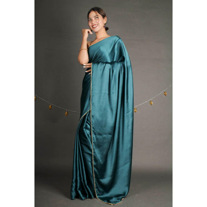 Isadora Life Womens Solid Sequined Blue Pre-Draped Saree With Unstitched Blouse