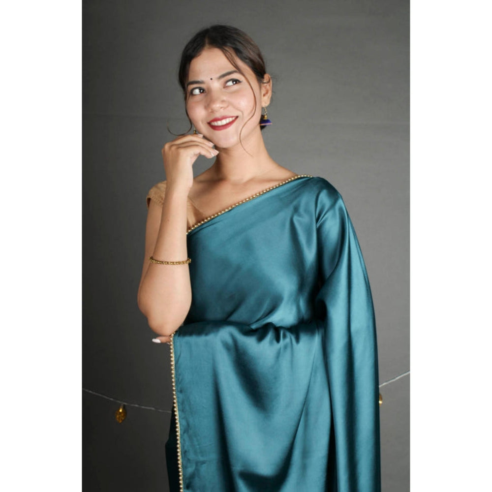 Isadora Life Womens Solid Sequined Blue Pre-Draped Saree With Unstitched Blouse