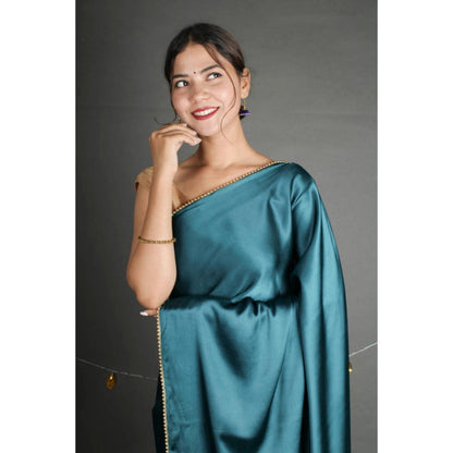 Isadora Life Womens Solid Sequined Blue Pre-Draped Saree With Unstitched Blouse