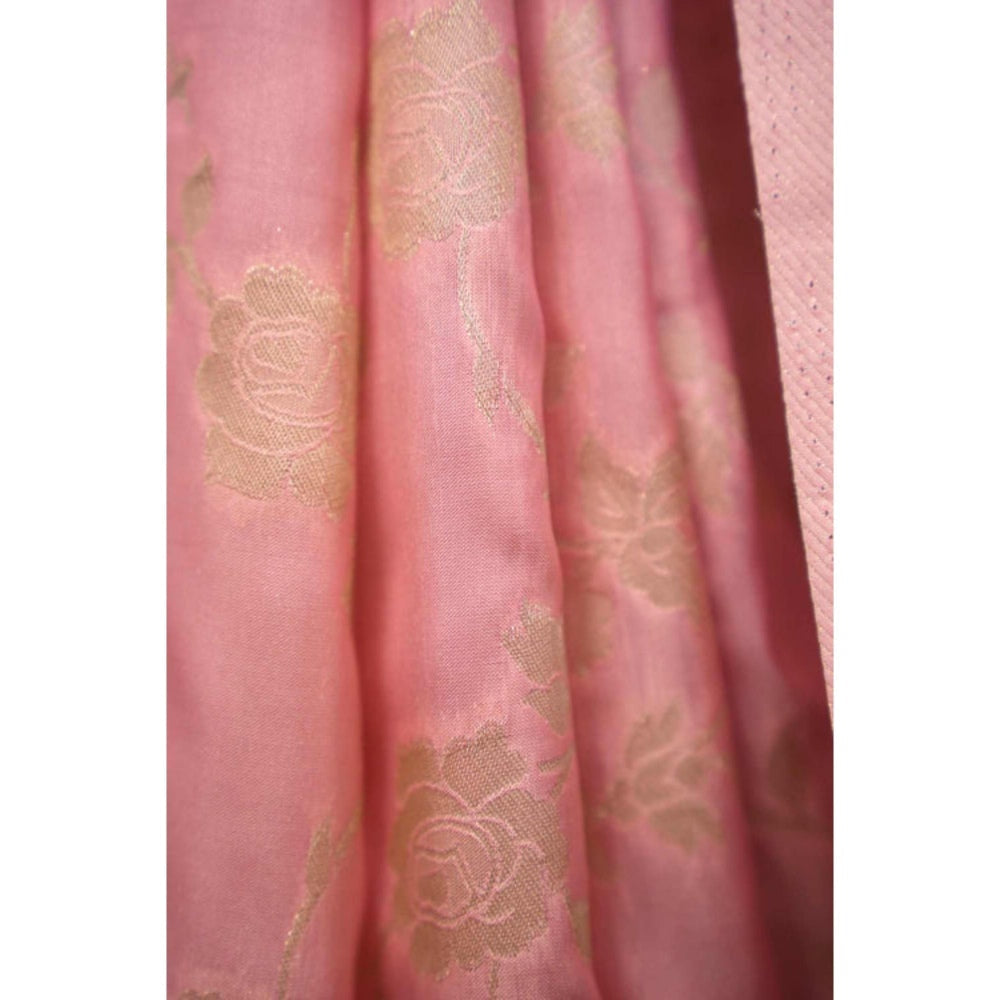 Isadora Life Womens Woven Tassels Pink Pre-Draped Saree with Unstitched Blouse