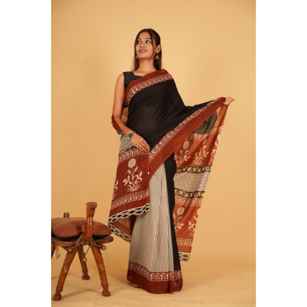 Isadora Life Womens Printed Multi-Color Pre-Draped Saree with Unstitched Blouse