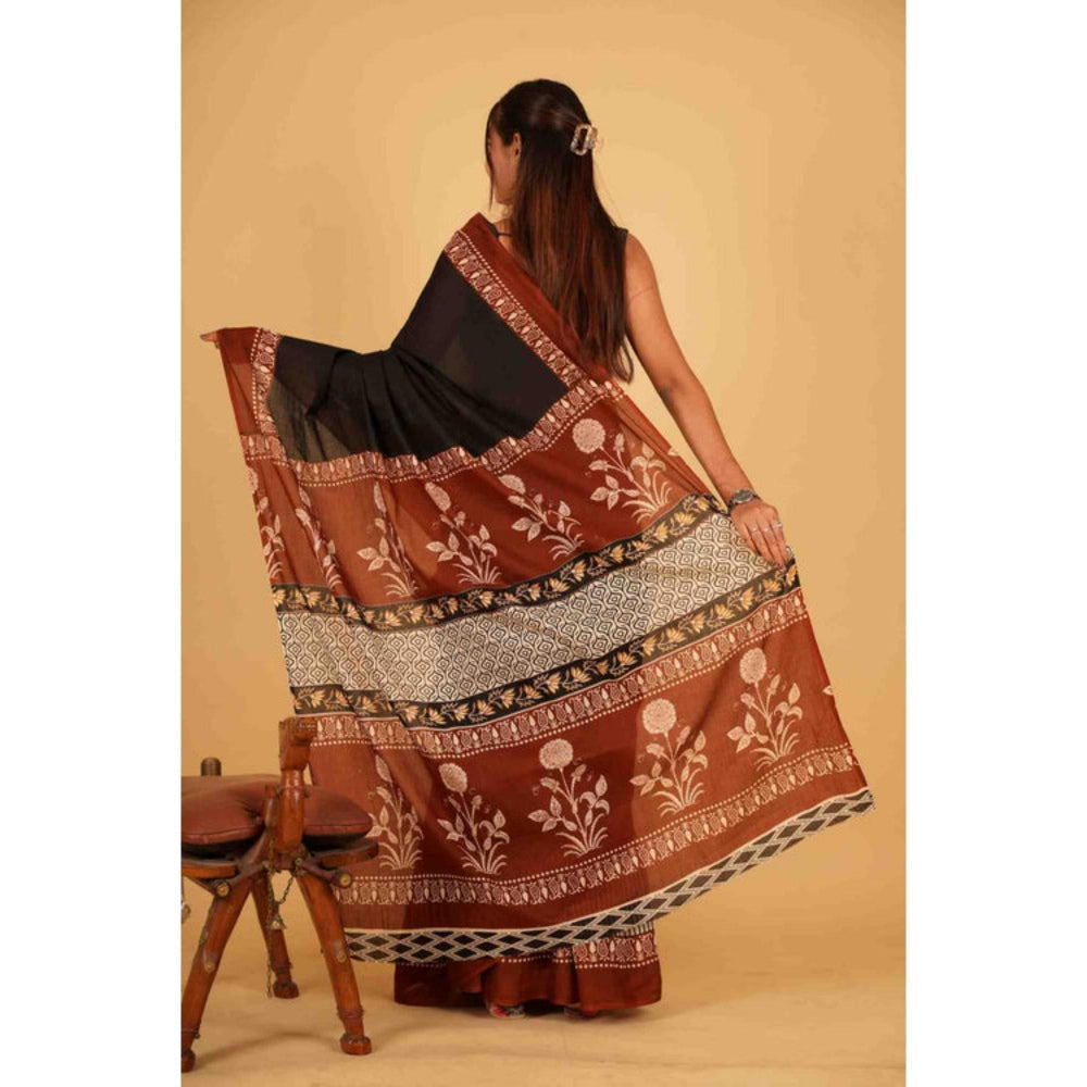 Isadora Life Womens Printed Multi-Color Pre-Draped Saree with Unstitched Blouse